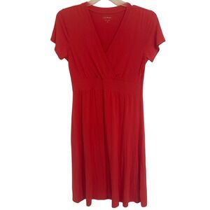 L.L.Bean Pink Knit Size Medium Dress V-Neck Short Sleeve Empire‎ Waist Stretch
